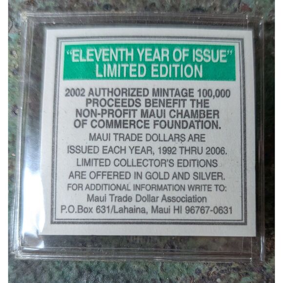 2002 Maui Trade Dollar – Whale & Dolphin Design, COA, Hawaii Token, Uncirculated - Picture 3 of 3